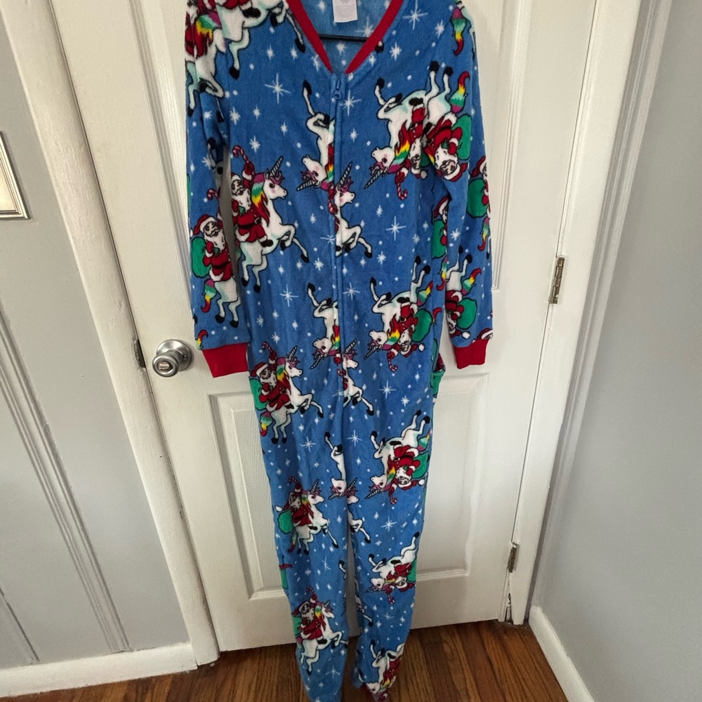 Blue Unicorn and Santa Onesie Pajamas
